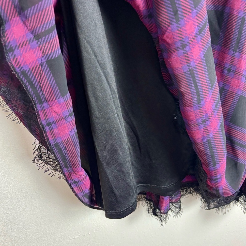 Express slip dress black purple plaid XS lace trim - Picture 6 of 8